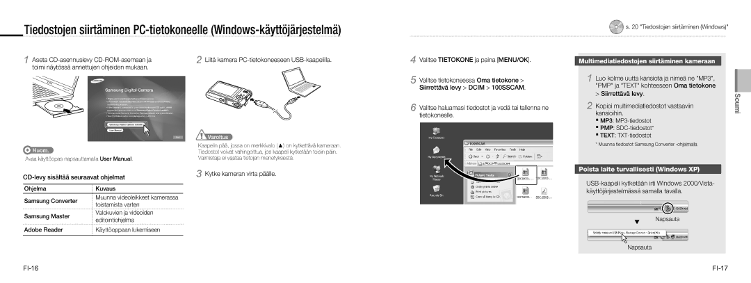 Samsung EC-NV9ZZPBB/IT, EC-NV9ZZSBA/FR Multimediatiedostojen siirtäminen kameraan, Poista laite turvallisesti Windows XP 