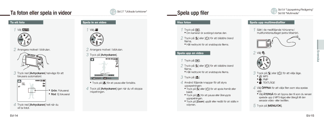 Samsung EC-NV9ZZSBA/E3, EC-NV9ZZSBA/FR, EC-NV9ZZPBA/FR, EC-NV9ZZBBA/FR manual Ta foton eller spela in videor, Spela upp ﬁler 