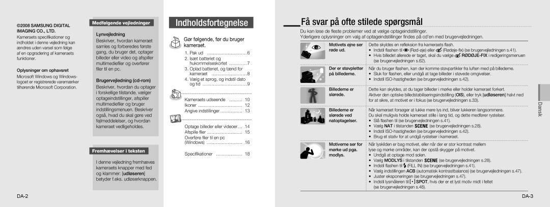 Samsung EC-NV9ZZPBA/E2, EC-NV9ZZSBA/FR Få svar på ofte stilede spørgsmål, Medfølgende vejledninger, Fremhævelser i teksten 