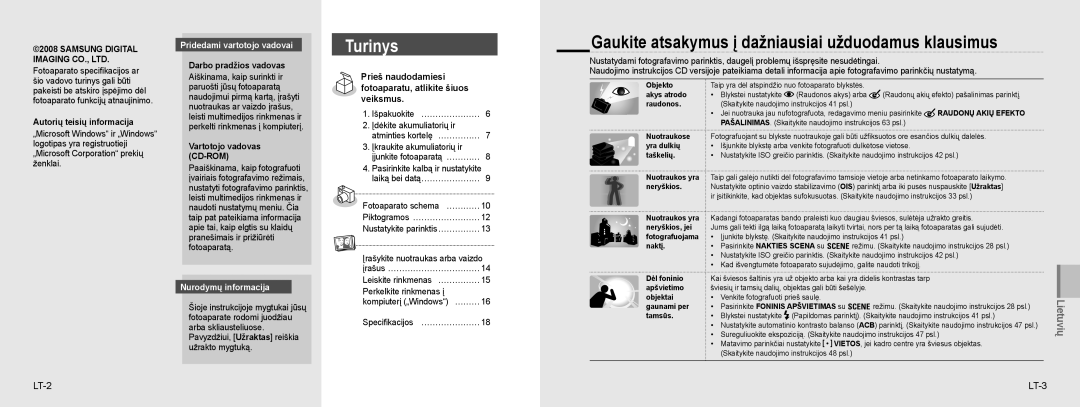 Samsung EC-NV9ZZBBA/FR manual Gaukite atsakymus į dažniausiai užduodamus klausimus, LT-2, Pridedami vartotojo vadovai 