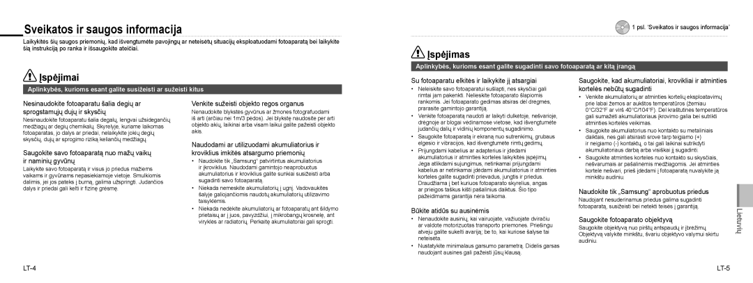 Samsung EC-NV9ZZSBA/IT, EC-NV9ZZSBA/FR, EC-NV9ZZPBA/FR, EC-NV9ZZBBA/FR, EC-NV9ZZPBA/IT manual Sveikatos ir saugos informacija 