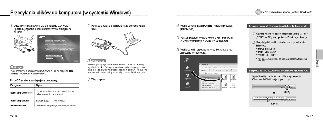 Samsung EC-NV9ZZSBA/IT manual Przesyłanie plików do komputera w systemie Windows, Dysk wymienny Dcim 100SSCAM, Folderów 