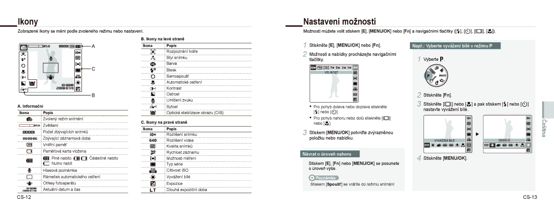 Samsung EC-NV9ZZBBA/VN, EC-NV9ZZSBA/FR, EC-NV9ZZPBA/FR, EC-NV9ZZBBA/FR, EC-NV9ZZSBA/IT, EC-NV9ZZPBA/IT manual Nastavení možností 