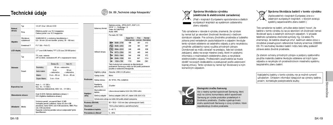 Samsung EC-NV9ZZPBA/FR Správna likvidácia batérií v tomto výrobku, SK-18 SK-19, Aplikovateľné v krajinách Európskej únie a 