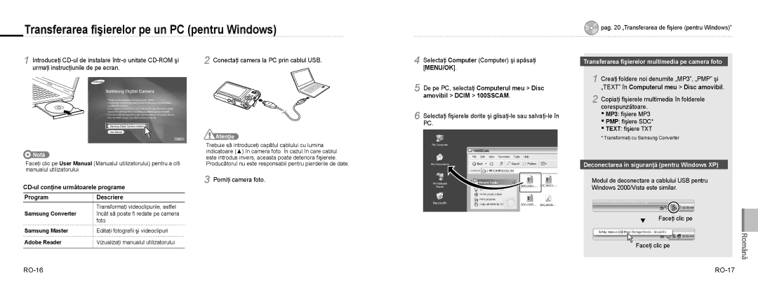 Samsung EC-NV9ZZPBA/RU manual Transferarea ﬁşierelor pe un PC pentru Windows, „TEXT în Computerul meu Disc amovibil 