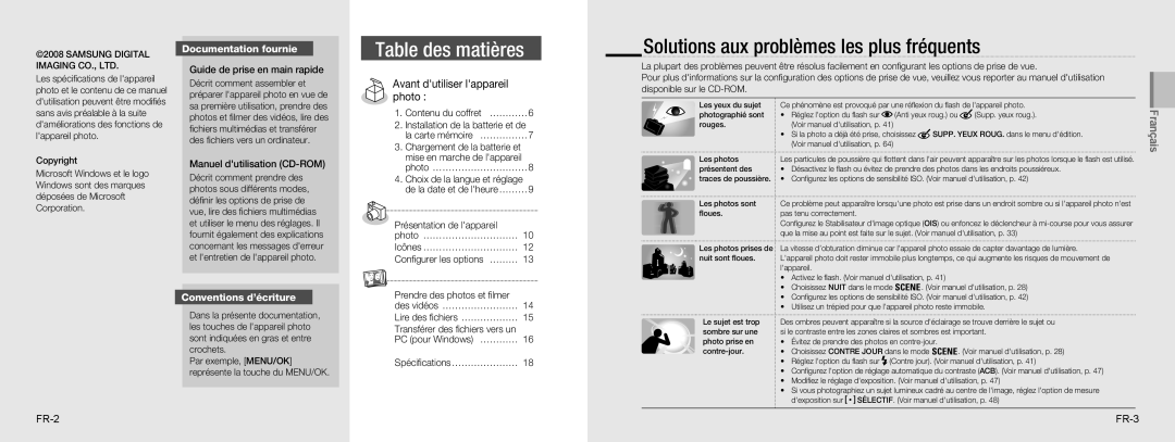 Samsung EC-NV9ZZSBA/VN manual Solutions aux problèmes les plus fréquents, Documentation fournie, Conventions d’écriture 