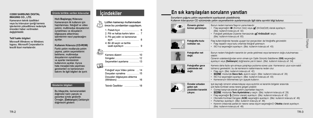 Samsung EC-NV9ZZSBA/RU, EC-NV9ZZSBA/FR En sık karşılaşılan soruların yanıtları, Önce bu yordamları uygulayın, TR-2 TR-3 