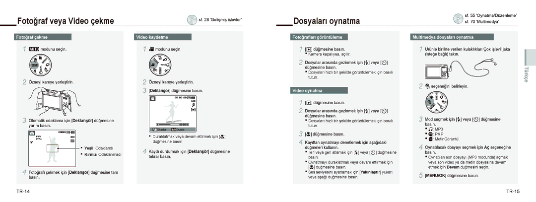 Samsung EC-NV9ZZBBB/IT, EC-NV9ZZSBA/FR, EC-NV9ZZPBA/FR, EC-NV9ZZBBA/FR, EC-NV9ZZSBA/IT manual Dosyaları oynatma, TR-14 TR-15 