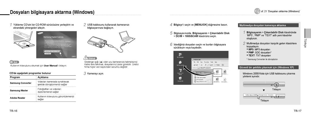 Samsung EC-NV9ZZPBB/IT manual Dosyaları bilgisayara aktarma Windows, ‘MP3’, ‘PMP’ ve ‘TEXT’ adlı yeni klasörler Oluşturun 