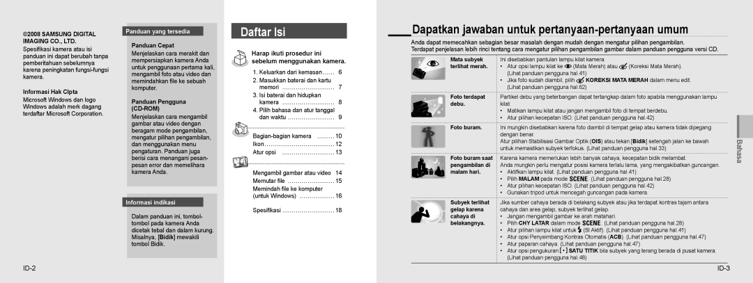 Samsung EC-NV9ZZPBA/E2, EC-NV9ZZSBA/FR Dapatkan jawaban untuk pertanyaan-pertanyaan umum, ID-2 ID-3, Panduan yang tersedia 