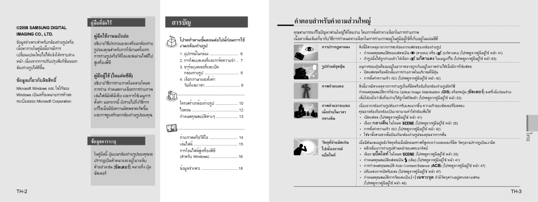 Samsung EC-NV9ZZSBA/E3, EC-NV9ZZSBA/FR, EC-NV9ZZPBA/FR, EC-NV9ZZBBA/FR, EC-NV9ZZSBA/IT, EC-NV9ZZPBA/IT manual สารบัญ, TH-2 TH-3 