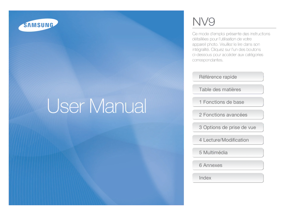 Samsung EC-NV9ZZPBA/FR, EC-NV9ZZSBA/FR, EC-NV9ZZBBA/FR manual 