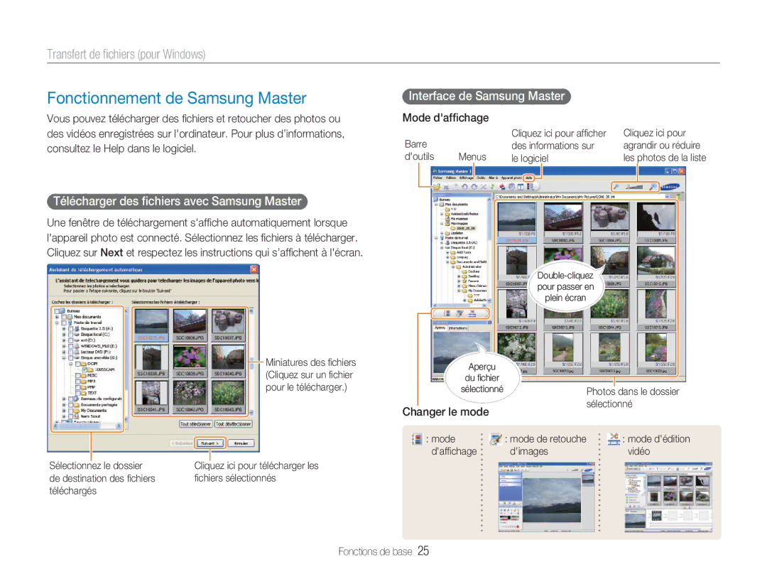 Samsung EC-NV9ZZBBA/FR Fonctionnement de Samsung Master, Interface de Samsung Master, Mode dafﬁchage, Changer le mode 