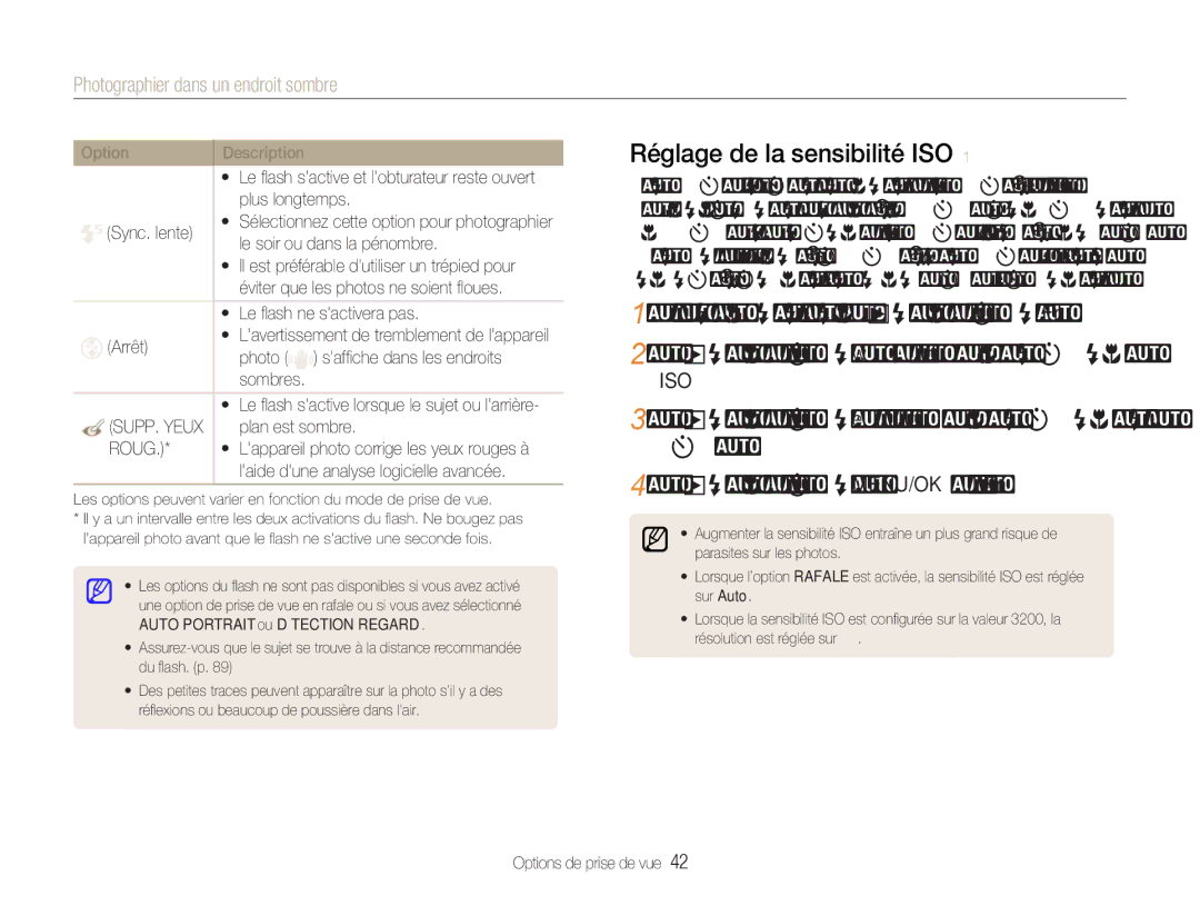 Samsung EC-NV9ZZPBA/FR, EC-NV9ZZSBA/FR manual Réglage de la sensibilité ISO, Photographier dans un endroit sombre, Roug 