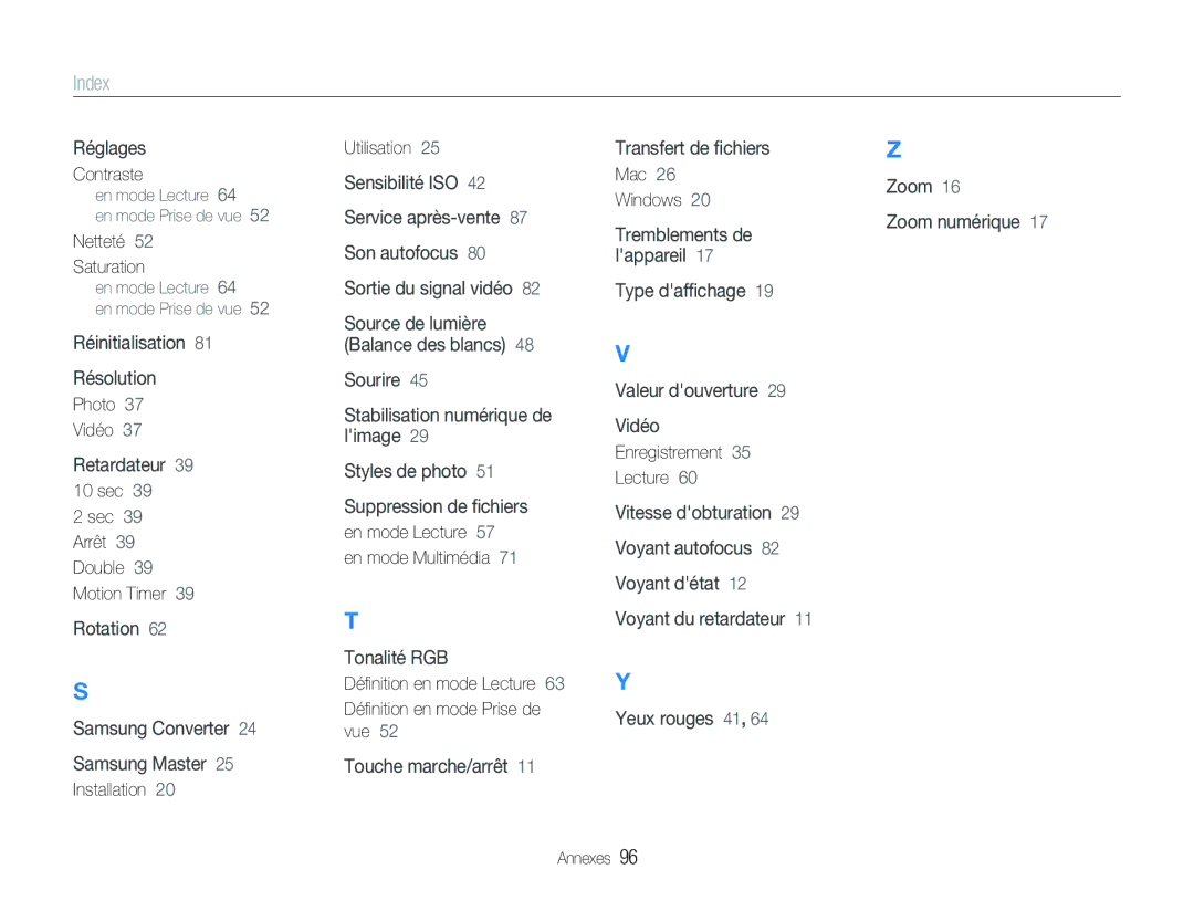 Samsung EC-NV9ZZPBA/FR, EC-NV9ZZSBA/FR, EC-NV9ZZBBA/FR manual Contraste, Saturation, Installation Utilisation, Mac, Windows 