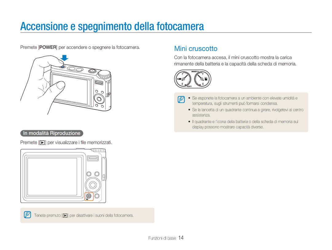 Samsung EC-NV9ZZPBB/IT, EC-NV9ZZSBA/IT Accensione e spegnimento della fotocamera, Mini cruscotto, Modalità Riproduzione 