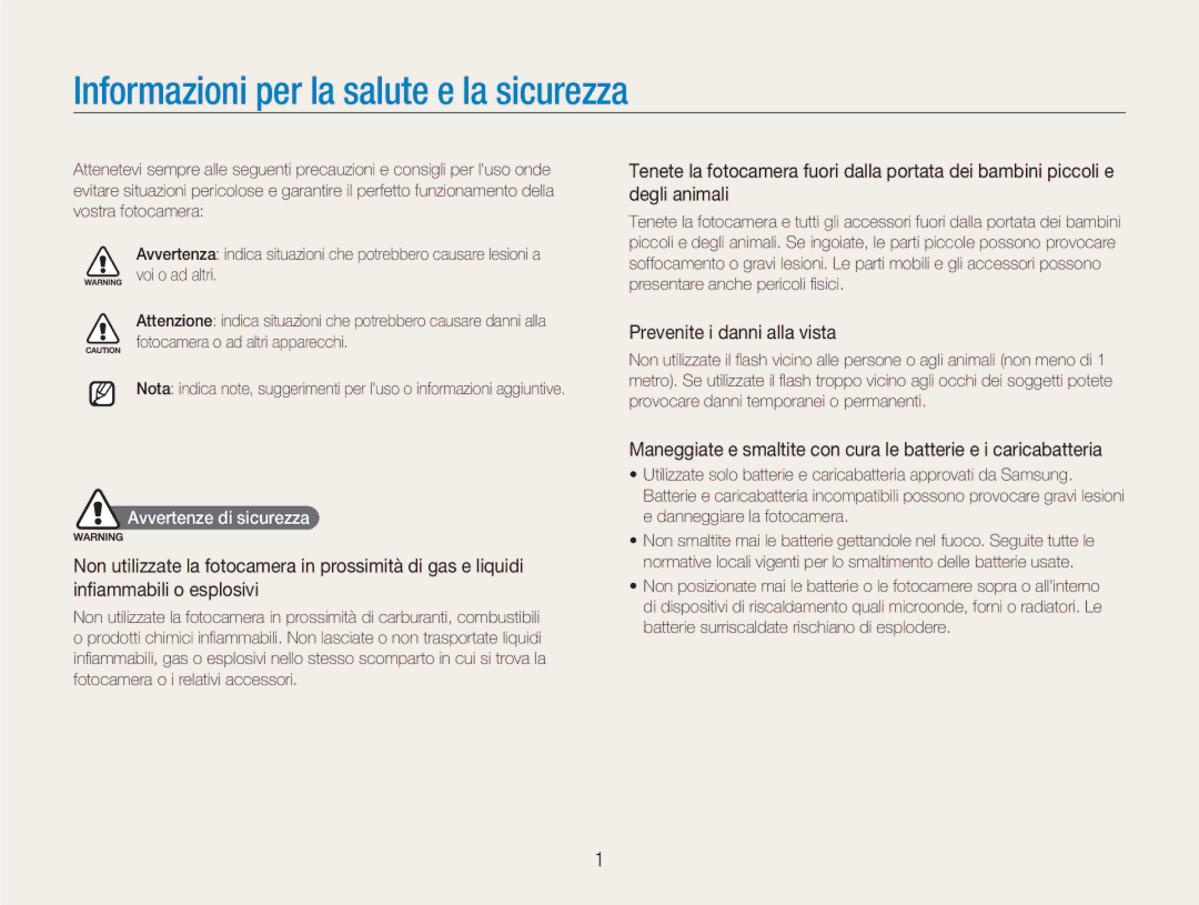 Samsung EC-NV9ZZBBB/IT, EC-NV9ZZSBA/IT, EC-NV9ZZPBA/IT Informazioni per la salute e la sicurezza, Avvertenze di sicurezza 