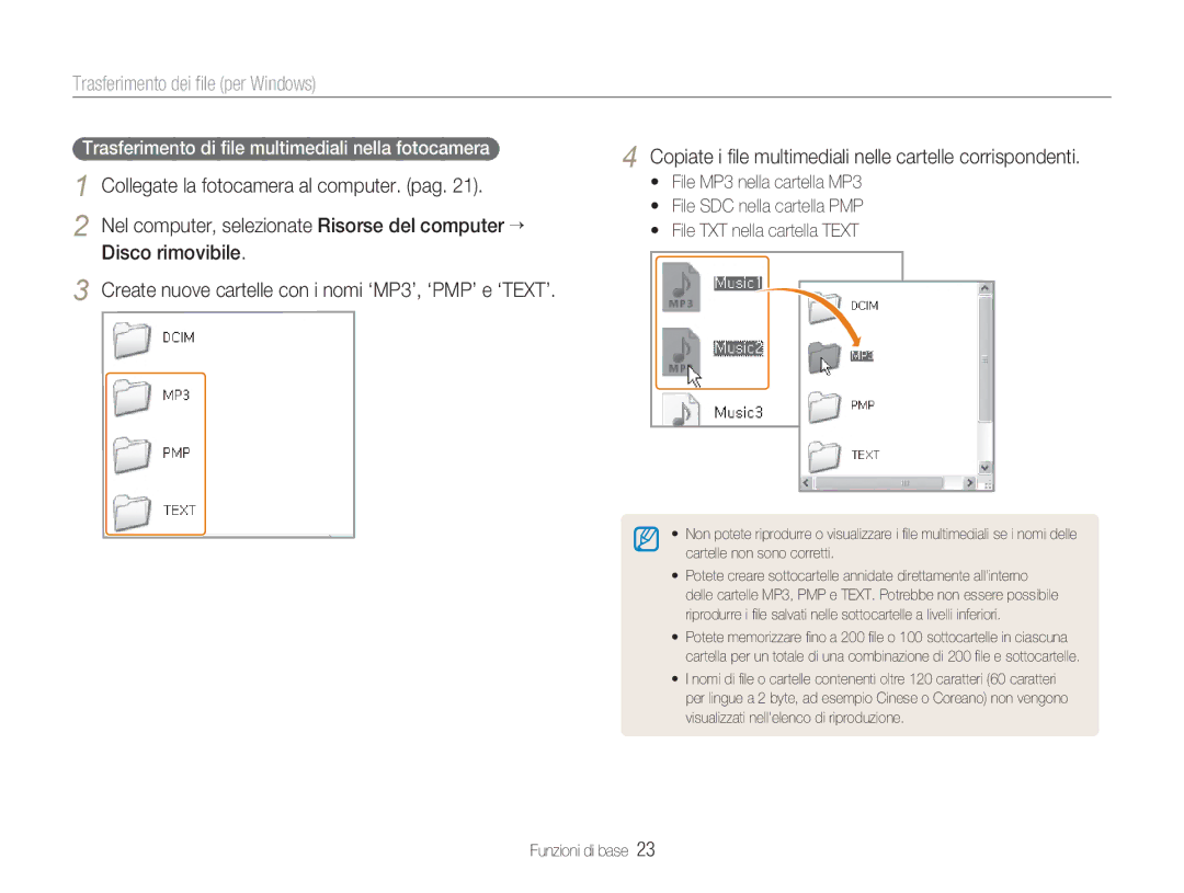 Samsung EC-NV9ZZSBA/IT, EC-NV9ZZPBA/IT, EC-NV9ZZBBB/IT, EC-NV9ZZPBB/IT Trasferimento di ﬁle multimediali nella fotocamera 