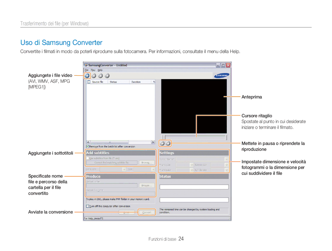 Samsung EC-NV9ZZPBA/IT, EC-NV9ZZSBA/IT, EC-NV9ZZBBB/IT Uso di Samsung Converter, Avviate la conversione Funzioni di base 