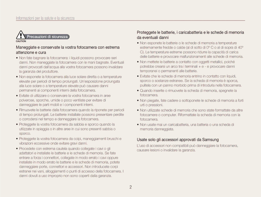 Samsung EC-NV9ZZPBB/IT, EC-NV9ZZSBA/IT, EC-NV9ZZPBA/IT Informazioni per la salute e la sicurezza, Precauzioni di sicurezza 