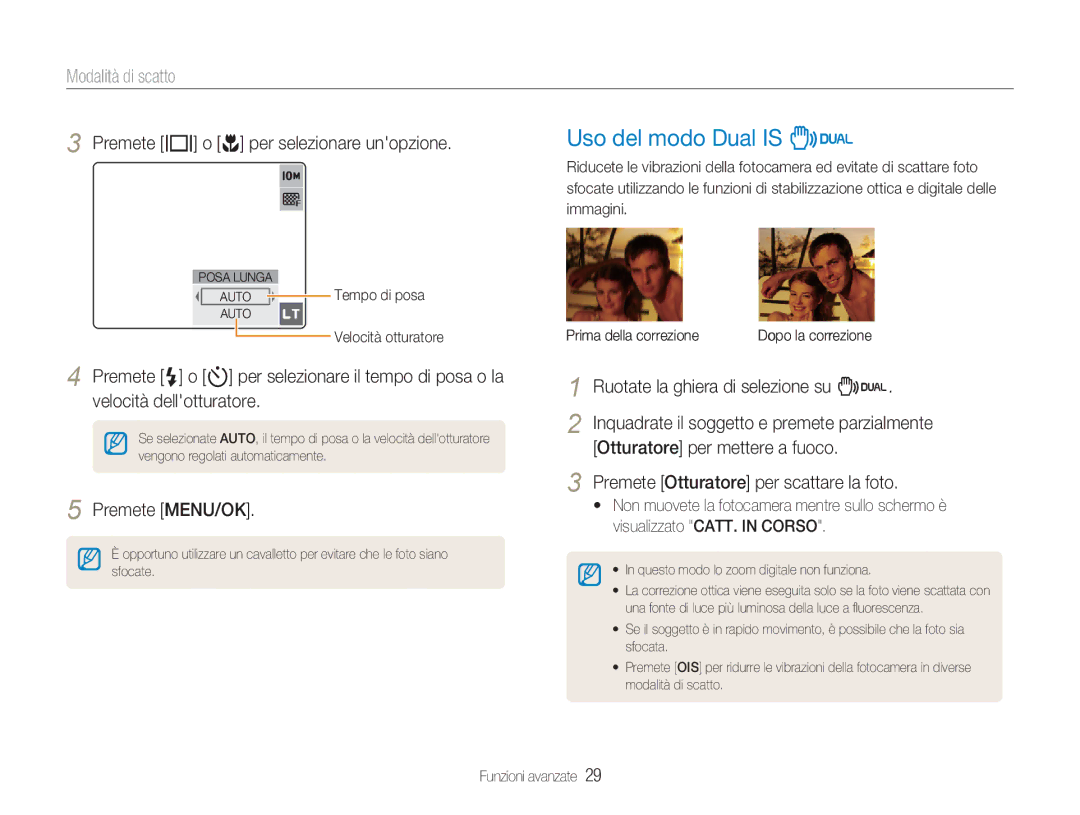 Samsung EC-NV9ZZSBA/IT manual Uso del modo Dual is, Modalità di scatto, Premete w o r per selezionare unopzione, Immagini 