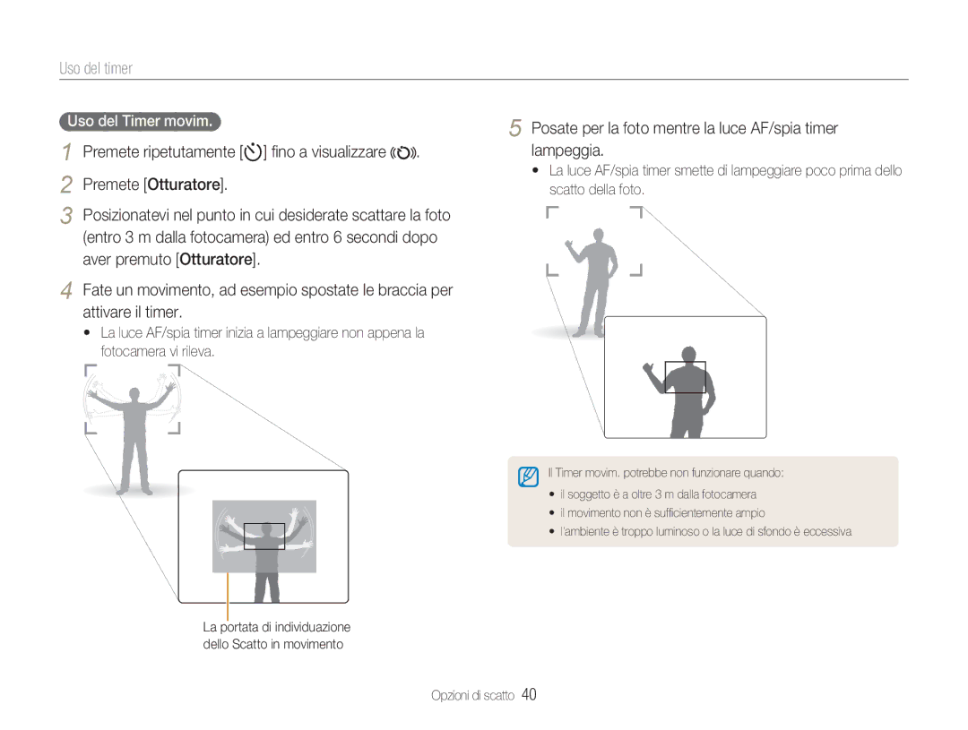 Samsung EC-NV9ZZSBB/IT, EC-NV9ZZSBA/IT manual Uso del timer, Posate per la foto mentre la luce AF/spia timer lampeggia 