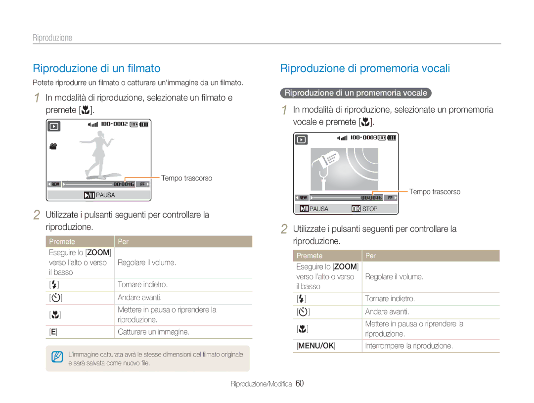 Samsung EC-NV9ZZPBA/IT Riproduzione di un ﬁlmato, Riproduzione di promemoria vocali, Riproduzione di un promemoria vocale 