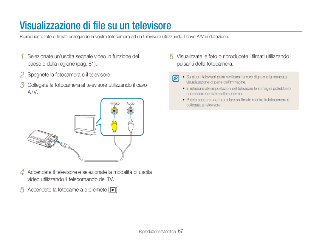 Samsung EC-NV9ZZBBB/IT, EC-NV9ZZSBA/IT, EC-NV9ZZPBA/IT, EC-NV9ZZPBB/IT manual Visualizzazione di ﬁle su un televisore 