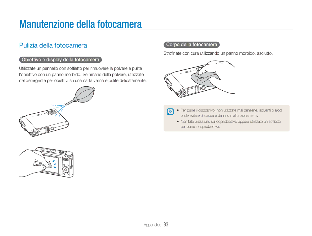 Samsung EC-NV9ZZSBA/IT, EC-NV9ZZPBA/IT Manutenzione della fotocamera, Pulizia della fotocamera, Corpo della fotocamera 