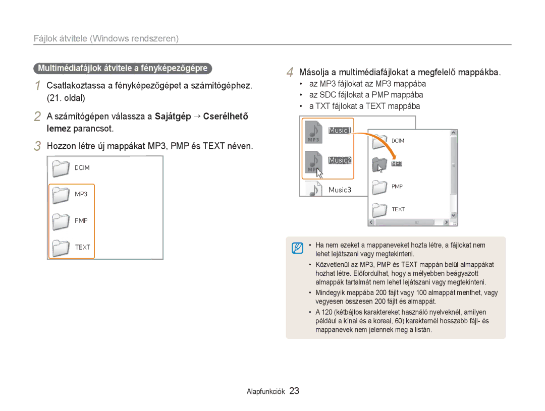 Samsung EC-NV9ZZSBB/IT, EC-NV9ZZBBA/E3, EC-NV9ZZSBA/E3 manual Multimédiafájlok átvitele a fényképezĘgépre 