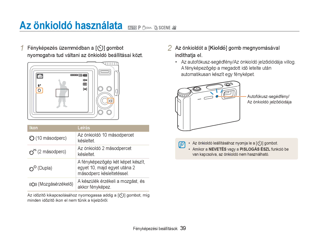 Samsung EC-NV9ZZBBA/E3 manual Az önkioldó használata 2 1 7 5 4, Az önkioldót a Kioldó gomb megnyomásával indíthatja el 