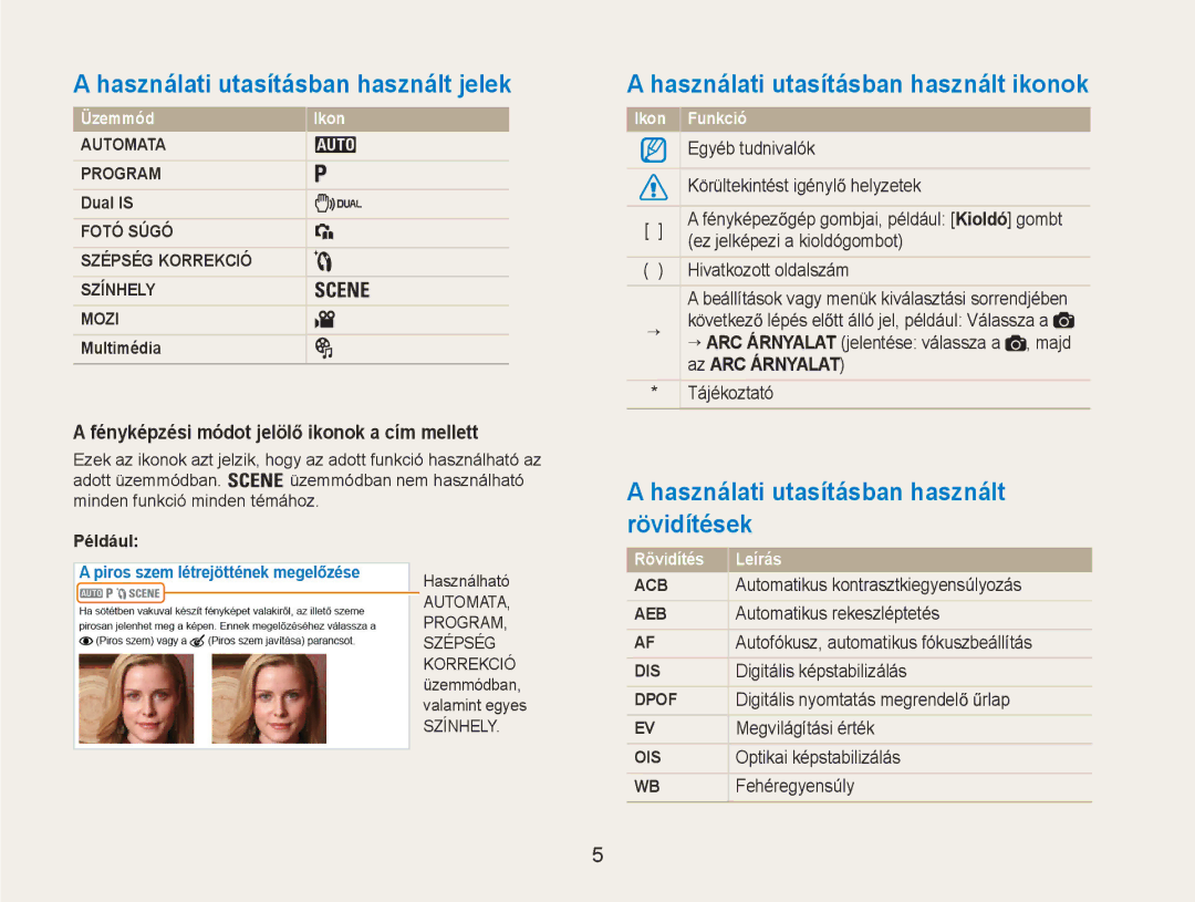 Samsung EC-NV9ZZSBB/IT, EC-NV9ZZBBA/E3 manual Használati utasításban használt jelek, Használati utasításban használt ikonok 