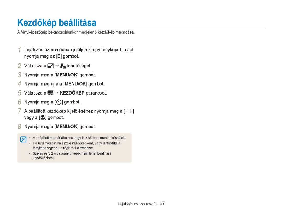 Samsung EC-NV9ZZSBA/E3, EC-NV9ZZSBB/IT manual KezdĘkép beállítása, Nyomja meg az E gombot, Válassza a “ lehetĘséget 