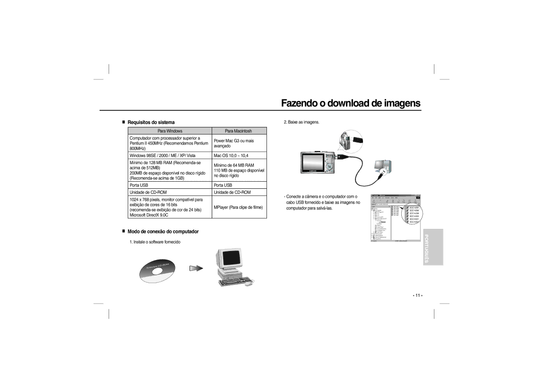 Samsung EC-P1000BBA/IT, EC-P1000SBA/IT, EC-P1000LBA/IT, EC-P1000PBA/IT Fazendo o download de imagens, Requisitos do sistema 