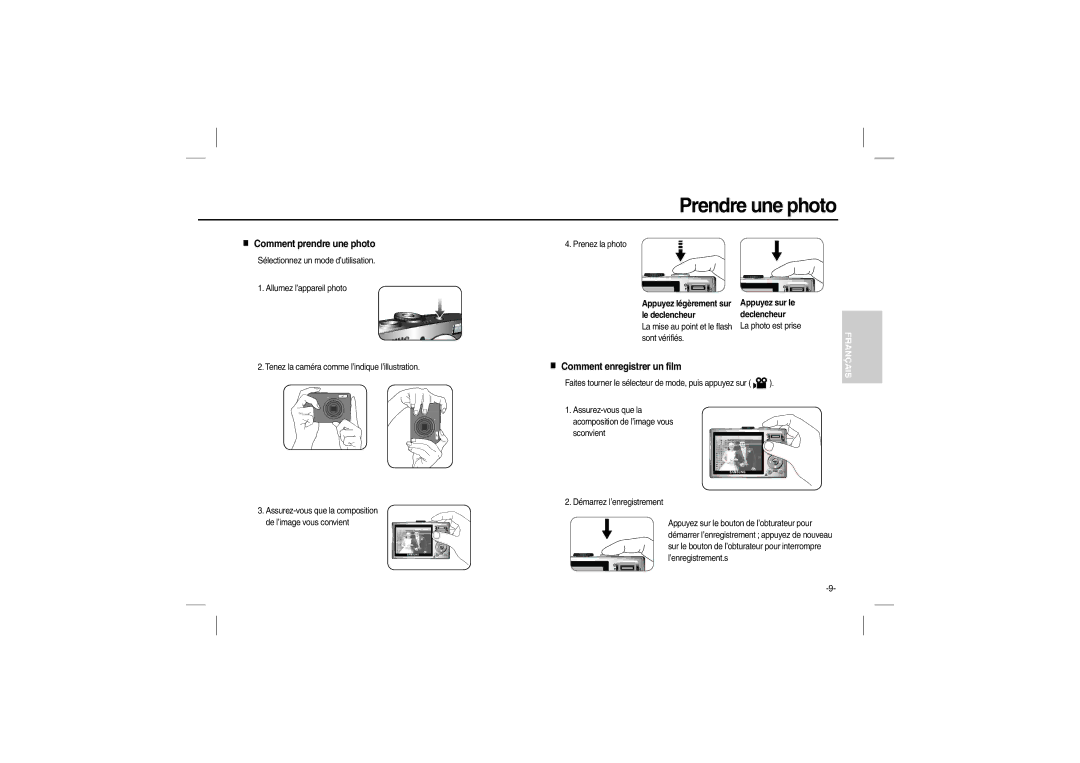 Samsung EC-P1000BBA/IT, EC-P1000SBA/IT manual Prendre une photo, Comment prendre une photo, Comment enregistrer un film 