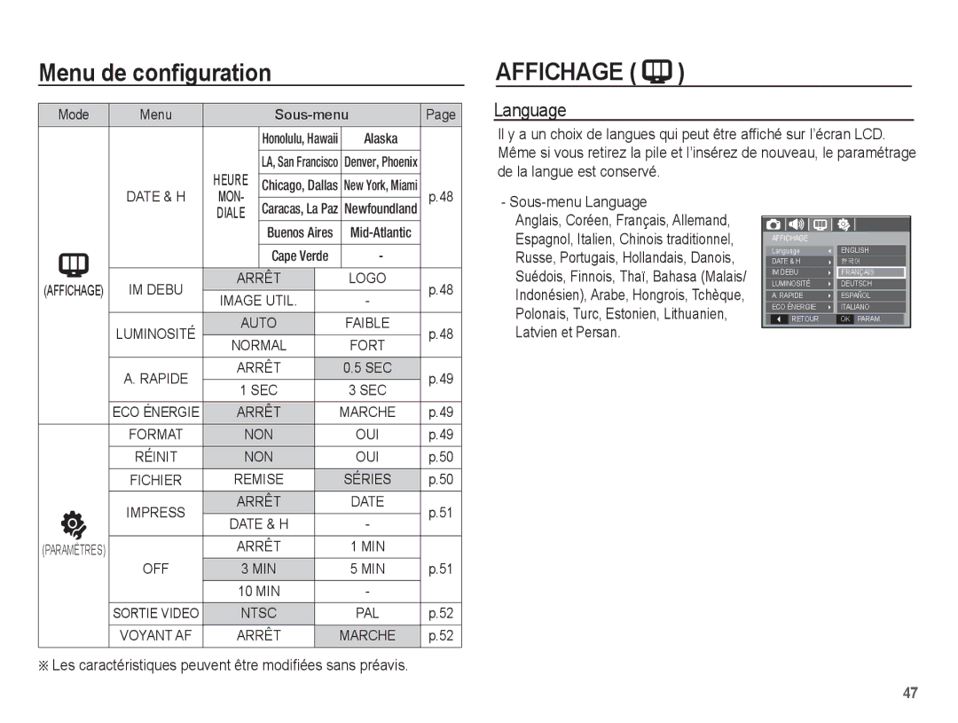 Samsung EC-P10ZZSBB/FR manual Language, Alaska 