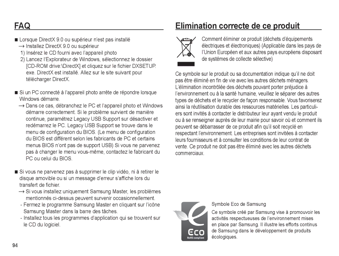 Samsung EC-P10ZZSBB/FR manual Elimination correcte de ce produit 