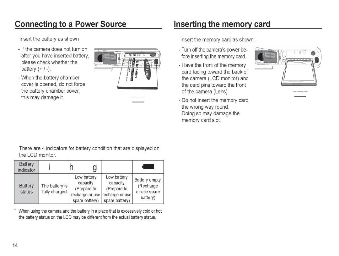 Samsung EC-P10ZZSBB/FR manual Inserting the memory card, Insert the memory card as shown 