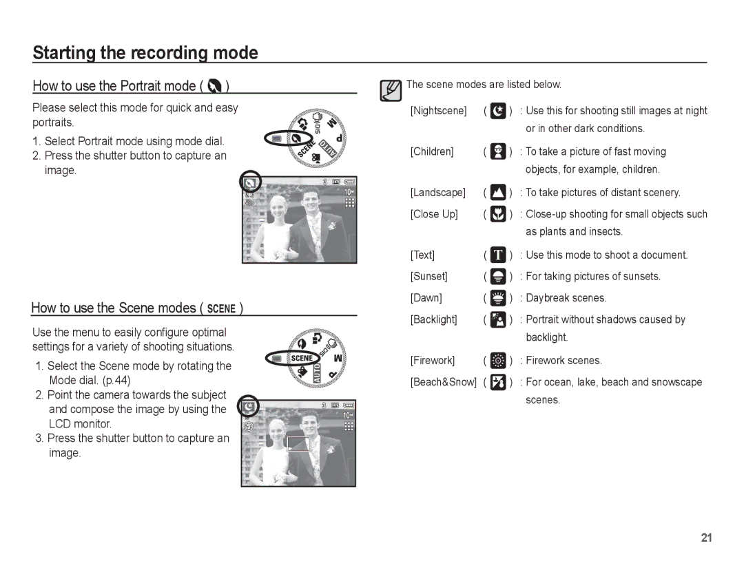 Samsung EC-P10ZZSBB/FR manual How to use the Portrait mode 