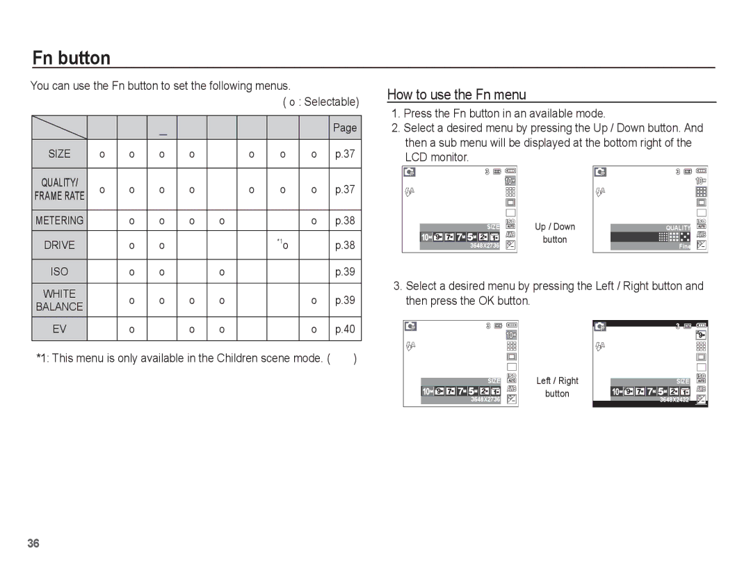 Samsung EC-P10ZZSBB/FR manual Fn button, ‰ ÿ, How to use the Fn menu, ³ † 