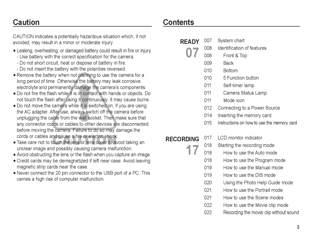 Samsung EC-P10ZZSBB/FR manual Contents 