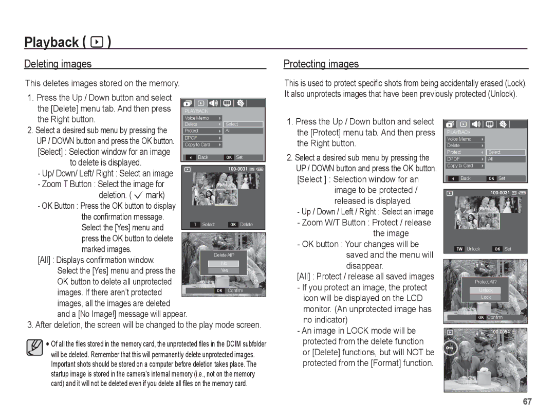 Samsung EC-P10ZZSBB/FR manual Deleting images, Protecting images, To delete is displayed, Deletion. Ëmark, Marked images 