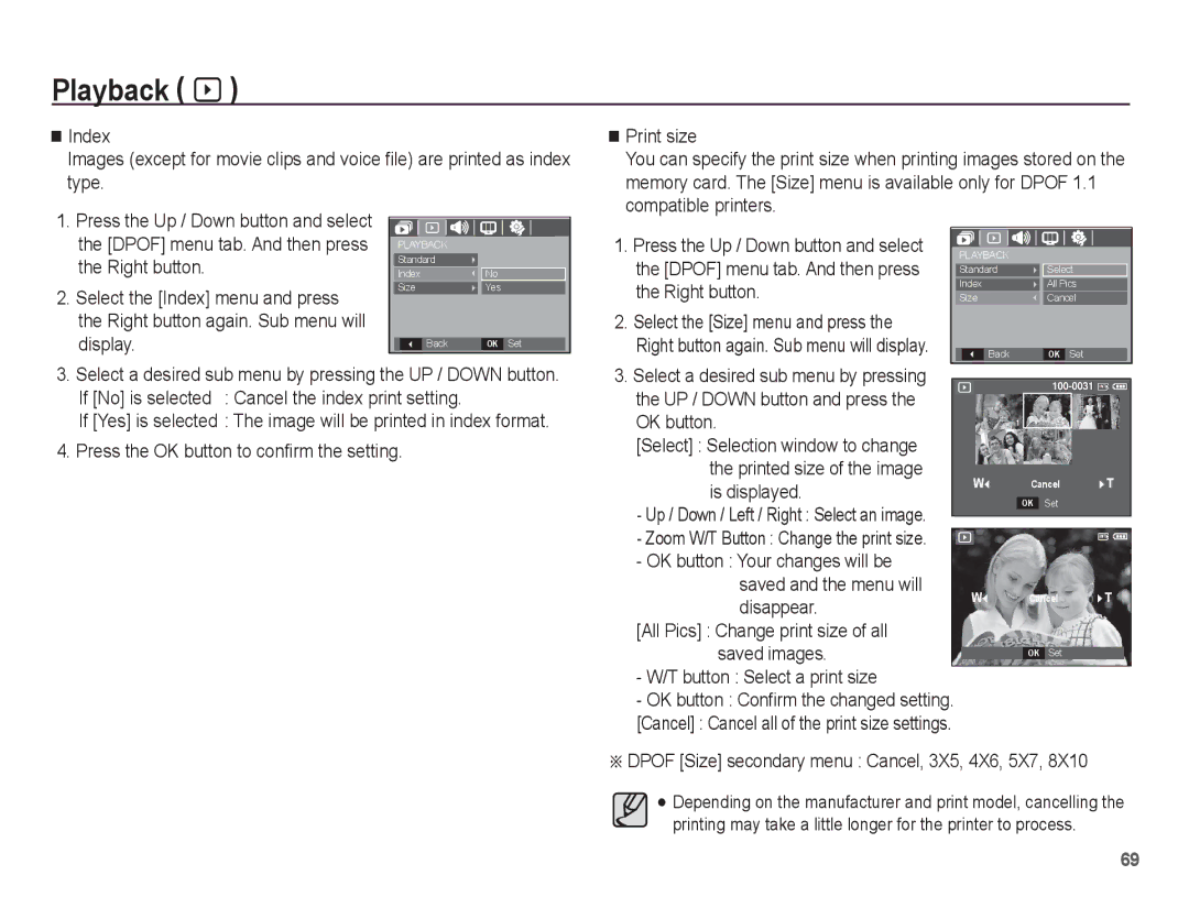 Samsung EC-P10ZZSBB/FR manual Is displayed, OK button Your changes will be, Button Select a print size 