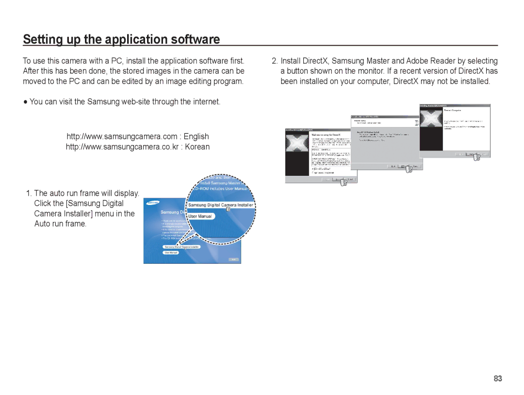 Samsung EC-P10ZZSBB/FR manual Setting up the application software, You can visit the Samsung web-site through the internet 