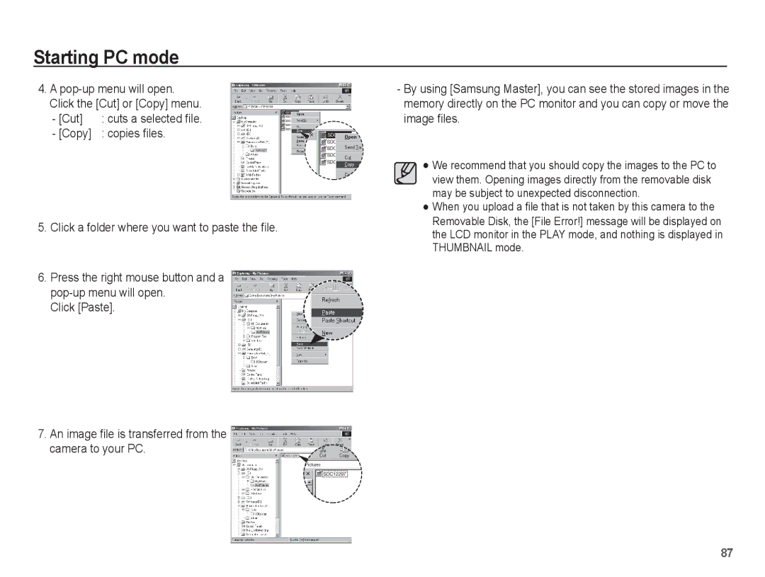 Samsung EC-P10ZZSBB/FR manual Pop-up menu will open. Click the Cut or Copy menu 