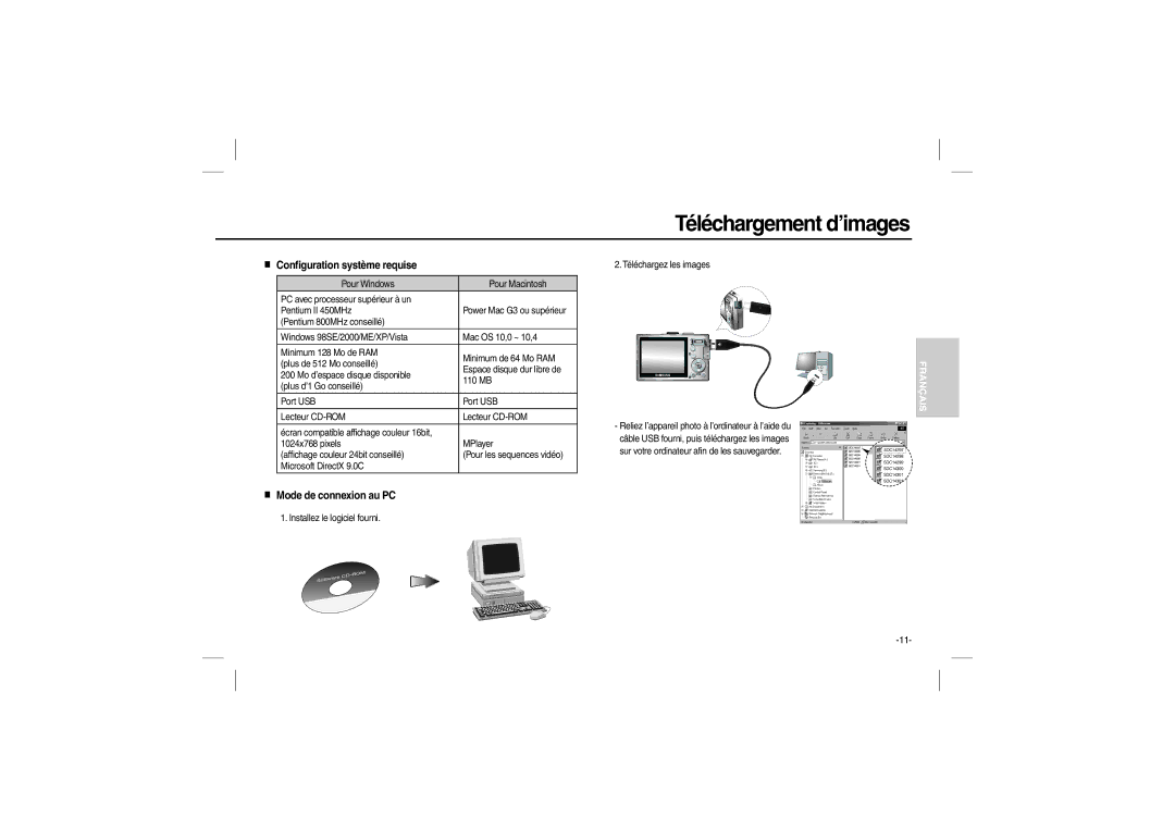 Samsung EC-P800ZPBA/E1, EC-P800ZPFA/IT, EC-P800ZPFAIT, EC-P800ZBBA/IT Téléchargement d’images, Configuration système requise 