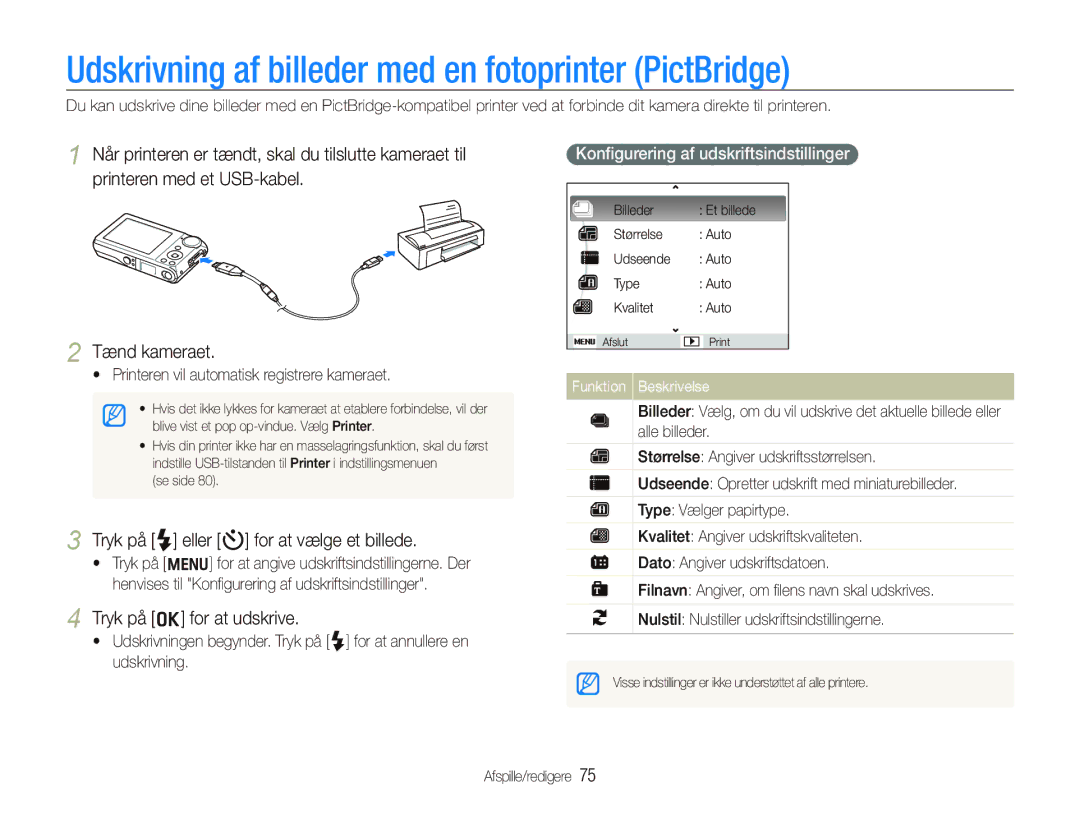 Samsung EC-PL100ZBPSE2 Udskrivning af billeder med en fotoprinter PictBridge, Tryk på F eller t for at vælge et billede 