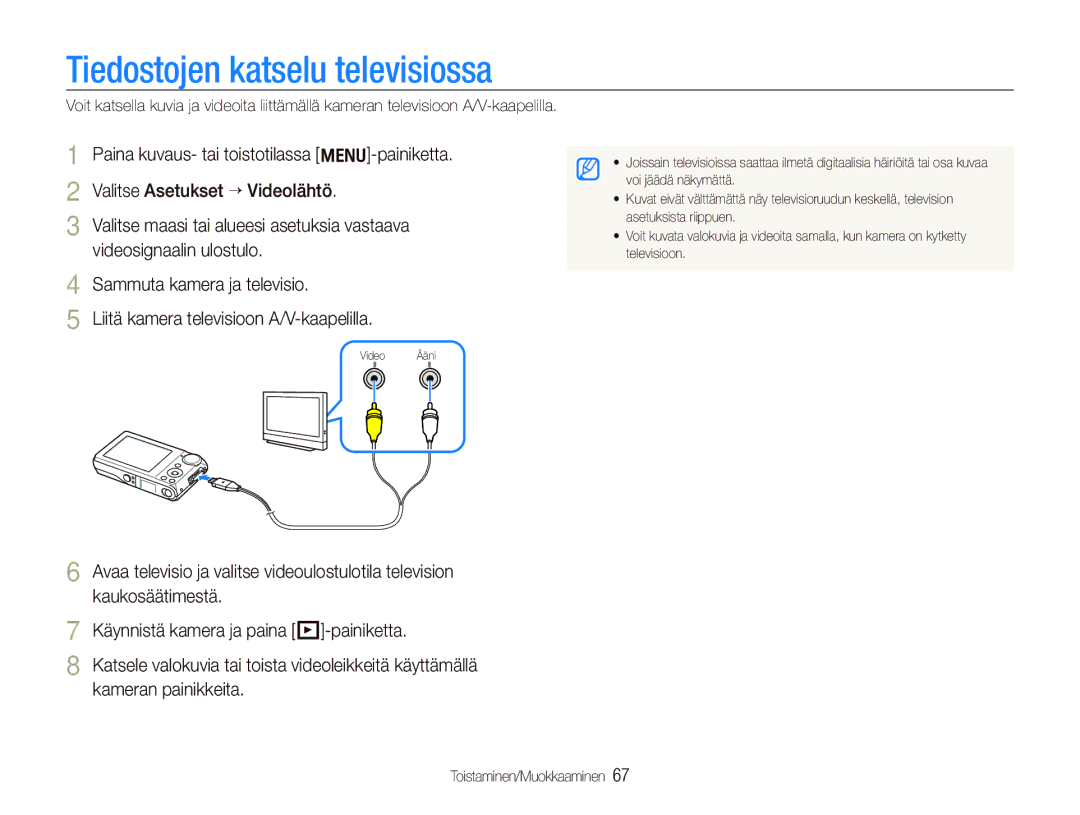 Samsung EC-PL101ZBDSE2, EC-PL100ZBPBE2, EC-PL100ZBPSE2 manual Tiedostojen katselu televisiossa 