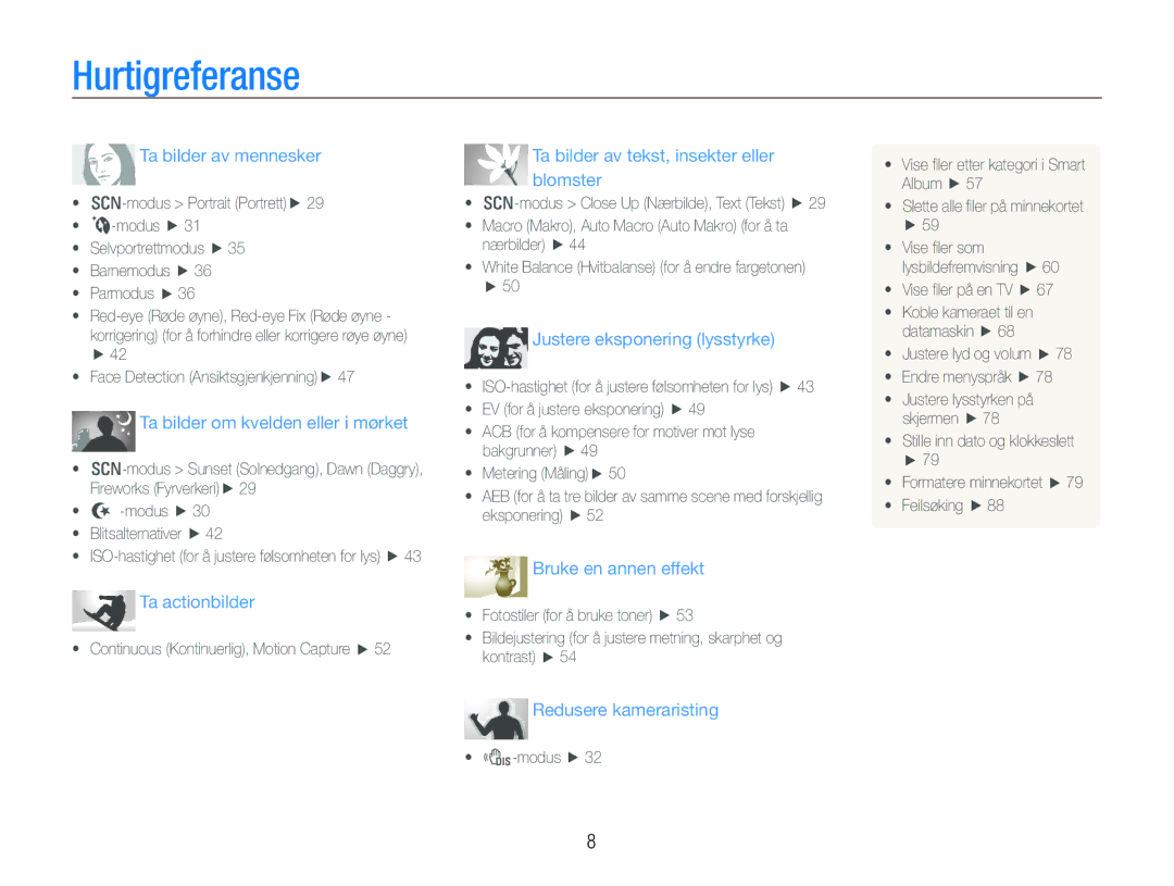 Samsung EC-PL100ZBPBE2, EC-PL100ZBPSE2, EC-PL101ZBDSE2 manual Hurtigreferanse, Ta bilder av mennesker 