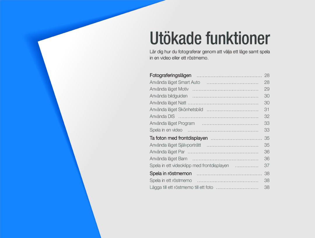 Samsung EC-PL100ZBPSE2, EC-PL100ZBPBE2, EC-PL101ZBDSE2 manual Utökade funktioner 